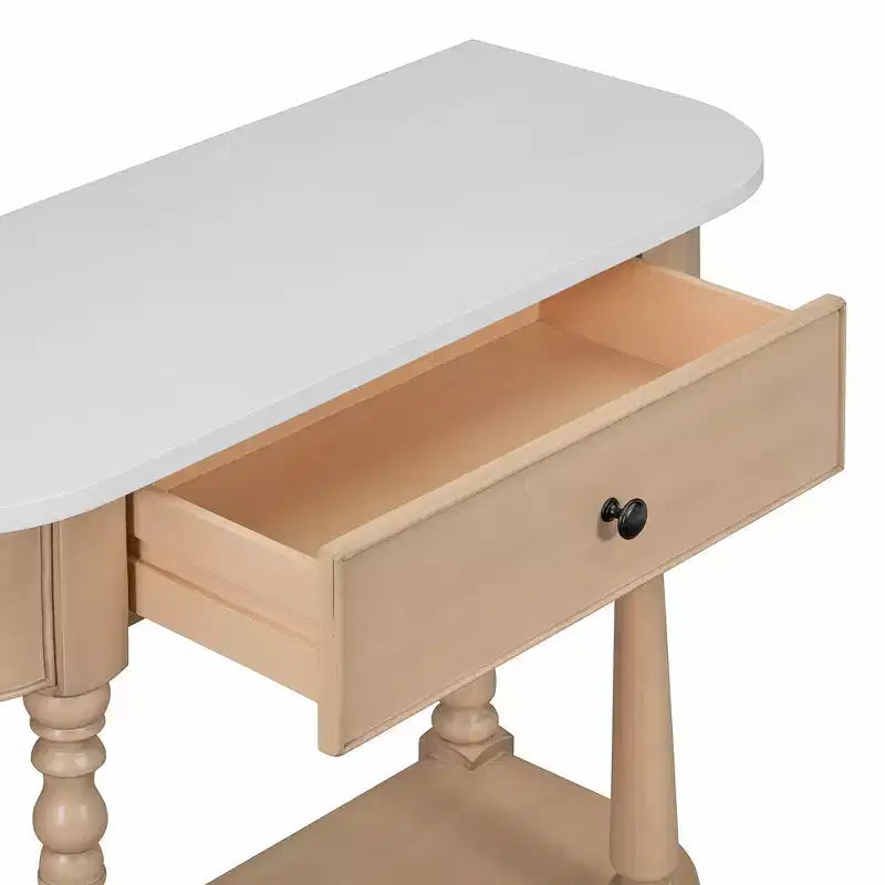 Consolle stretta vintage con contenitore, tavolo da ingresso in legno con cassetto superiore e ripiano aperto, tavolo da divano retrò per ingresso e corridoio