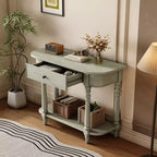 Consolle stretta vintage con contenitore, tavolo da ingresso in legno con cassetto superiore e ripiano aperto, tavolo da divano retrò per ingresso e corridoio