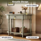 Consolle stretta vintage con contenitore, tavolo da ingresso in legno con cassetto superiore e ripiano aperto, tavolo da divano retrò per ingresso e corridoio