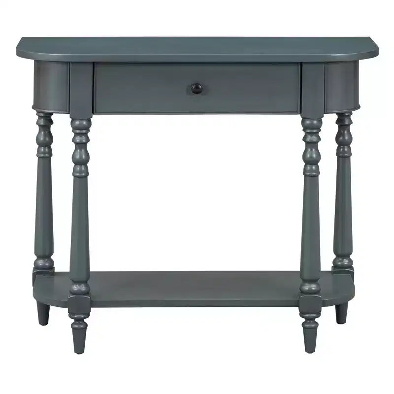 Consolle stretta vintage con contenitore, tavolo da ingresso in legno con cassetto superiore e ripiano aperto, tavolo da divano retrò per ingresso e corridoio