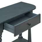 Consolle stretta vintage con contenitore, tavolo da ingresso in legno con cassetto superiore e ripiano aperto, tavolo da divano retrò per ingresso e corridoio