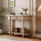 Consolle stretta vintage con contenitore, tavolo da ingresso in legno con cassetto superiore e ripiano aperto, tavolo da divano retrò per ingresso e corridoio