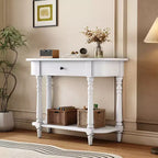 Consolle stretta vintage con contenitore, tavolo da ingresso in legno con cassetto superiore e ripiano aperto, tavolo da divano retrò per ingresso e corridoio