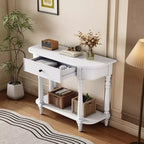 Consolle stretta vintage con contenitore, tavolo da ingresso in legno con cassetto superiore e ripiano aperto, tavolo da divano retrò per ingresso e corridoio
