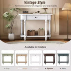 Consolle stretta vintage con contenitore, tavolo da ingresso in legno con cassetto superiore e ripiano aperto, tavolo da divano retrò per ingresso e corridoio
