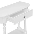 Consolle stretta vintage con contenitore, tavolo da ingresso in legno con cassetto superiore e ripiano aperto, tavolo da divano retrò per ingresso e corridoio
