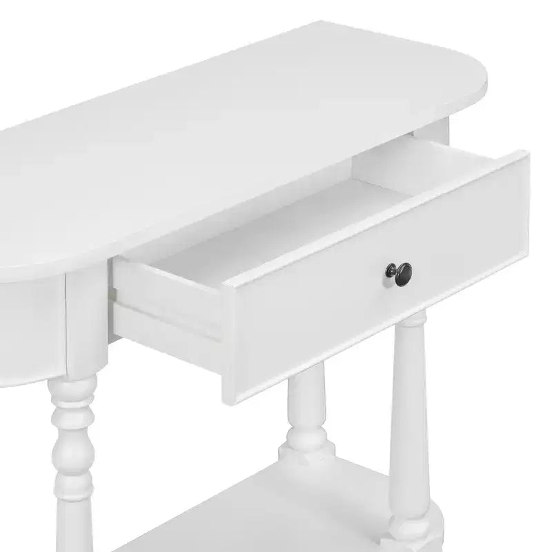 Consolle stretta vintage con contenitore, tavolo da ingresso in legno con cassetto superiore e ripiano aperto, tavolo da divano retrò per ingresso e corridoio