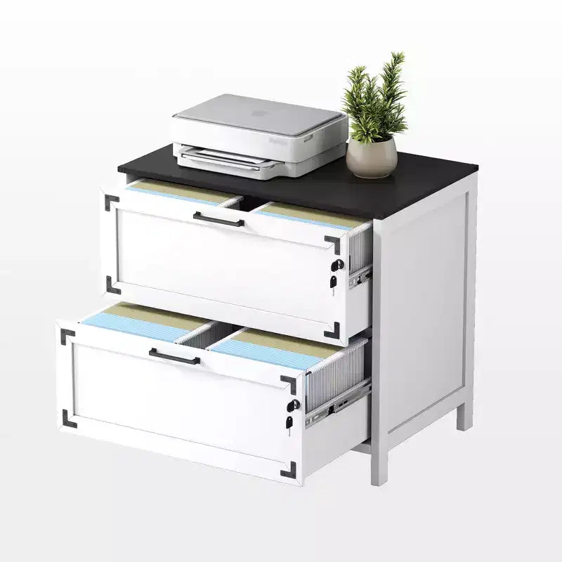 Cassettiera Laterale per Ufficio Stile Rustico con Serratura, Mobile Archivio per Casa/Ufficio