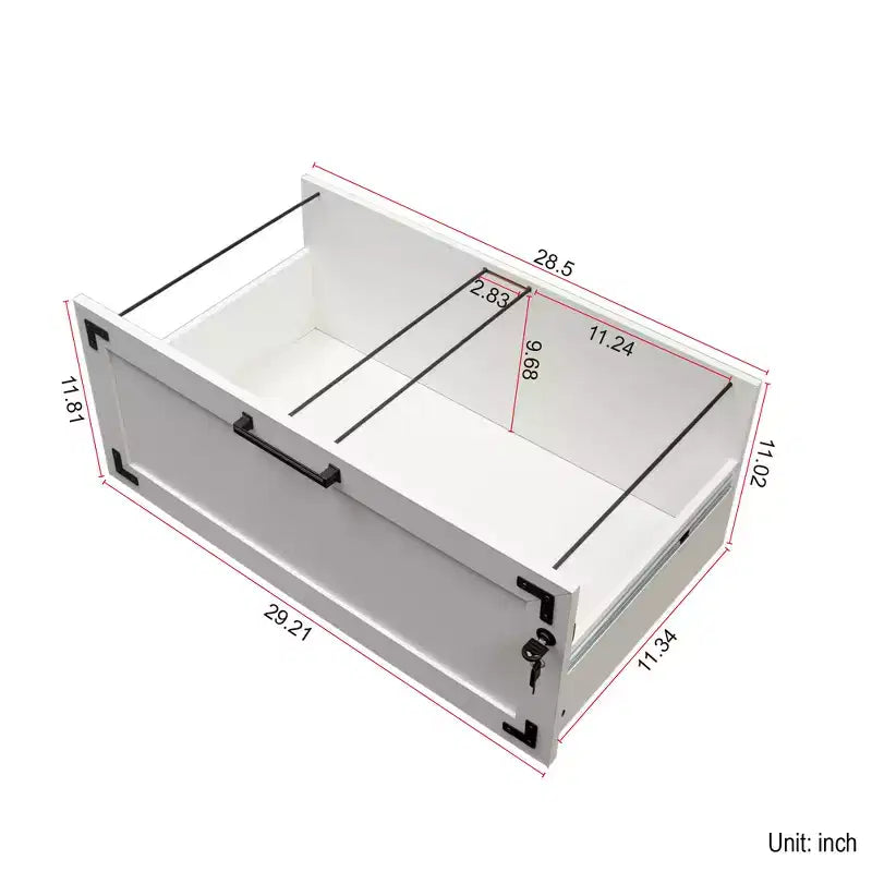 Cassettiera Laterale per Ufficio Stile Rustico con Serratura, Mobile Archivio per Casa/Ufficio