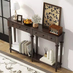 Consolle stretta vintage con contenitore, tavolino da ingresso in legno con 4 cassetti e ripiano aperto per ingressi, soggiorni e corridoi