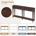 Consolle stretta vintage con contenitore, tavolino da ingresso in legno con 4 cassetti e ripiano aperto per ingressi, soggiorni e corridoi