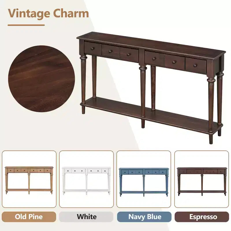Consolle stretta vintage con contenitore, tavolino da ingresso in legno con 4 cassetti e ripiano aperto per ingressi, soggiorni e corridoi