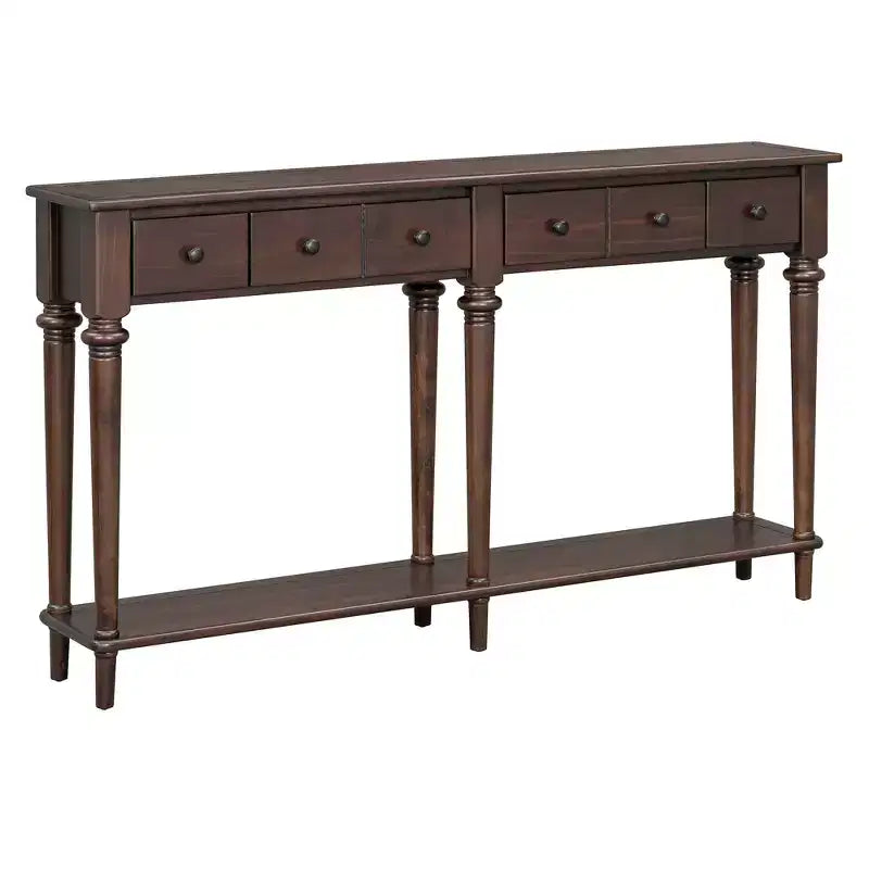 Consolle stretta vintage con contenitore, tavolino da ingresso in legno con 4 cassetti e ripiano aperto per ingressi, soggiorni e corridoi