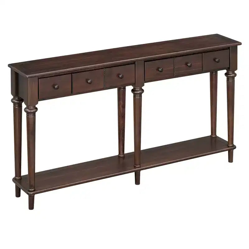 Consolle stretta vintage con contenitore, tavolino da ingresso in legno con 4 cassetti e ripiano aperto per ingressi, soggiorni e corridoi