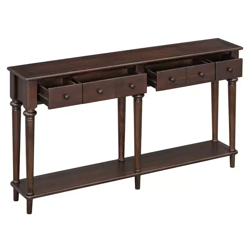 Consolle stretta vintage con contenitore, tavolino da ingresso in legno con 4 cassetti e ripiano aperto per ingressi, soggiorni e corridoi