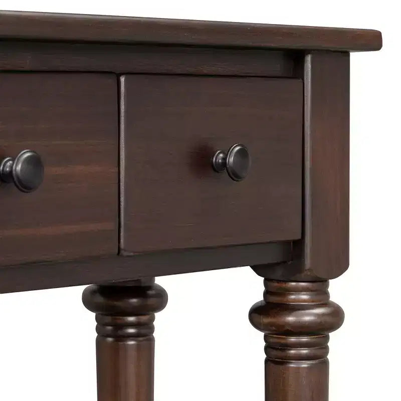 Consolle stretta vintage con contenitore, tavolino da ingresso in legno con 4 cassetti e ripiano aperto per ingressi, soggiorni e corridoi