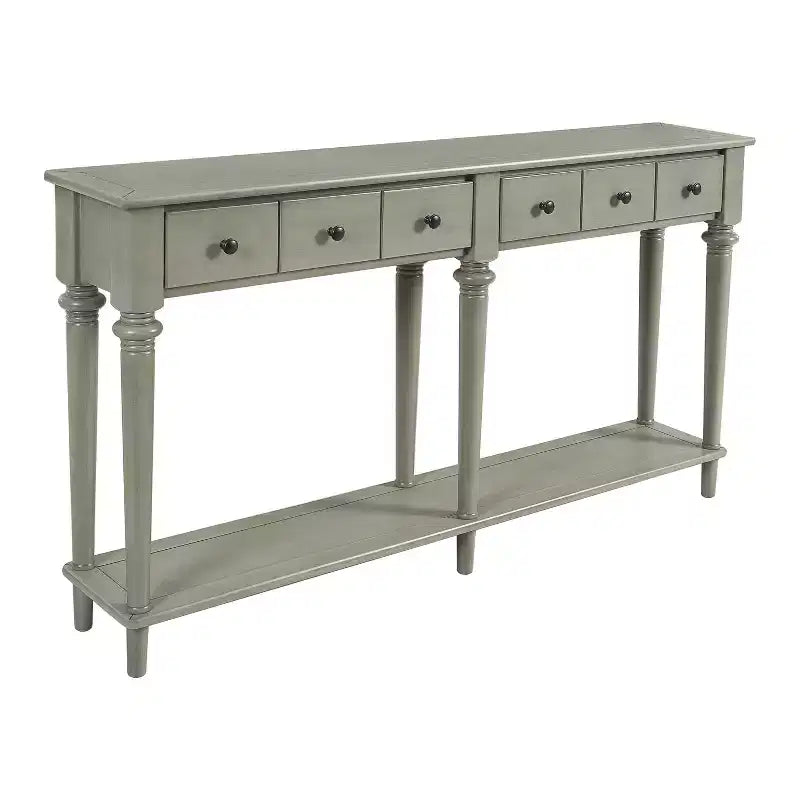 Consolle stretta vintage con contenitore, tavolino da ingresso in legno con 4 cassetti e ripiano aperto per ingressi, soggiorni e corridoi