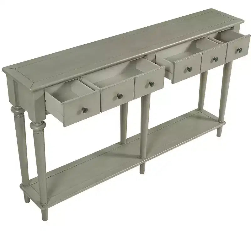 Consolle stretta vintage con contenitore, tavolino da ingresso in legno con 4 cassetti e ripiano aperto per ingressi, soggiorni e corridoi