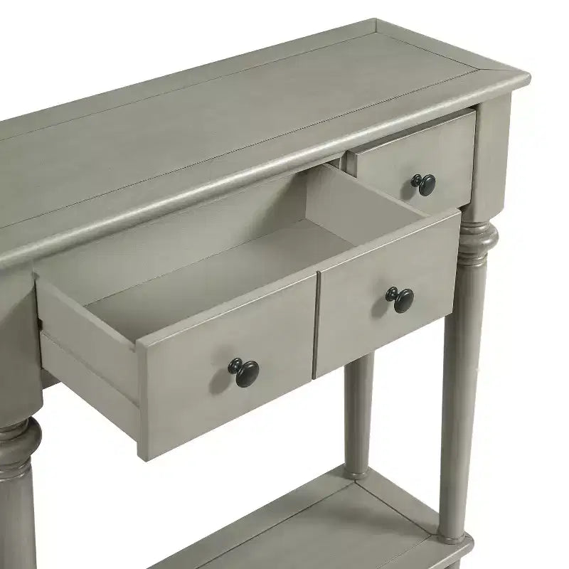 Consolle stretta vintage con contenitore, tavolino da ingresso in legno con 4 cassetti e ripiano aperto per ingressi, soggiorni e corridoi