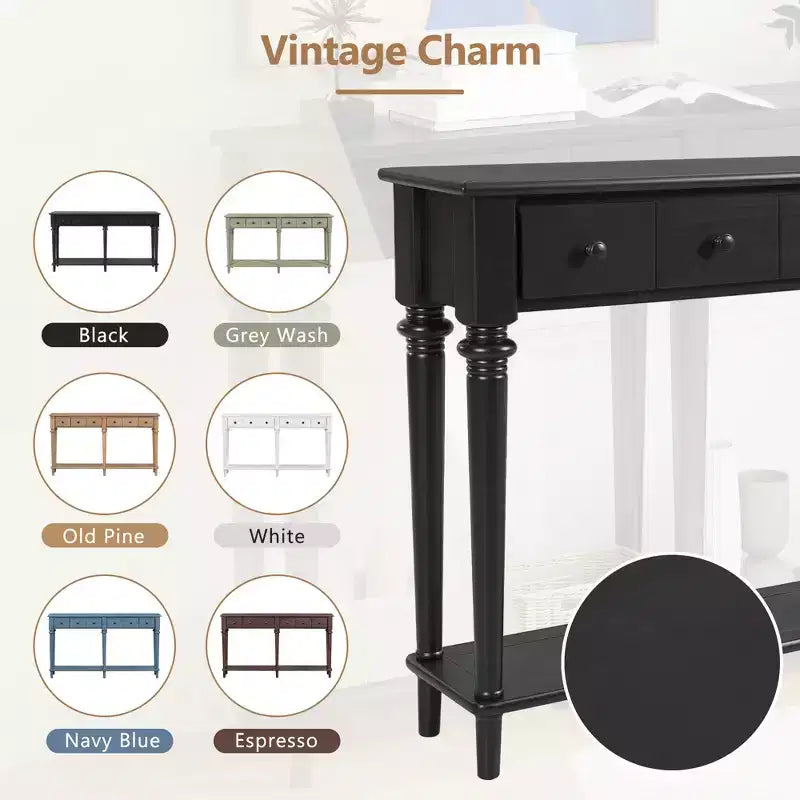 Consolle stretta vintage con contenitore, tavolino da ingresso in legno con 4 cassetti e ripiano aperto per ingressi, soggiorni e corridoi