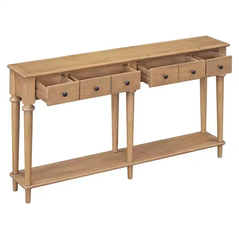 Consolle stretta vintage con contenitore, tavolino da ingresso in legno con 4 cassetti e ripiano aperto per ingressi, soggiorni e corridoi