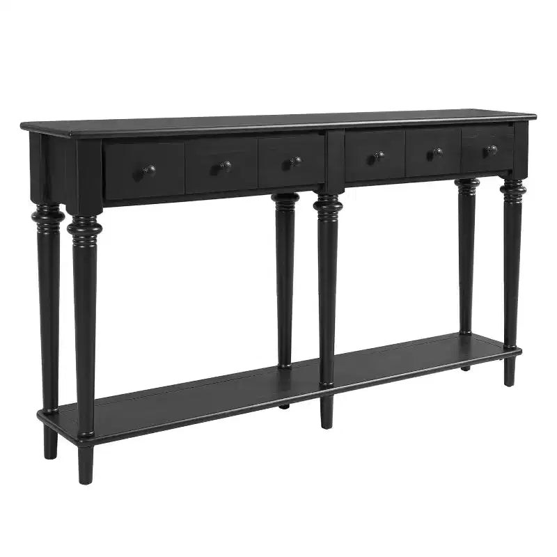 Consolle stretta vintage con contenitore, tavolino da ingresso in legno con 4 cassetti e ripiano aperto per ingressi, soggiorni e corridoi