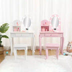 Set toeletta principessa per bambine, tavolo da toeletta e sgabello con specchio illuminato per gioco di finzione, set da gioco per trucco, cassetto portaoggetti