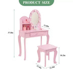 Set toeletta principessa per bambine, tavolo da toeletta e sgabello con specchio illuminato per gioco di finzione, set da gioco per trucco, cassetto portaoggetti