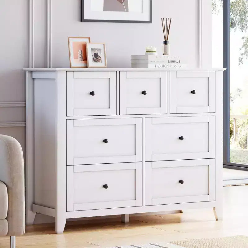 Comò a 7 cassetti per camera da letto, cassettiera in legno, organizer, ampio comò moderno per soggiorno,