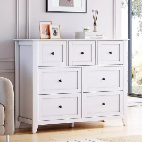 Comò a 7 cassetti per camera da letto, cassettiera in legno, organizer, ampio comò moderno per soggiorno,