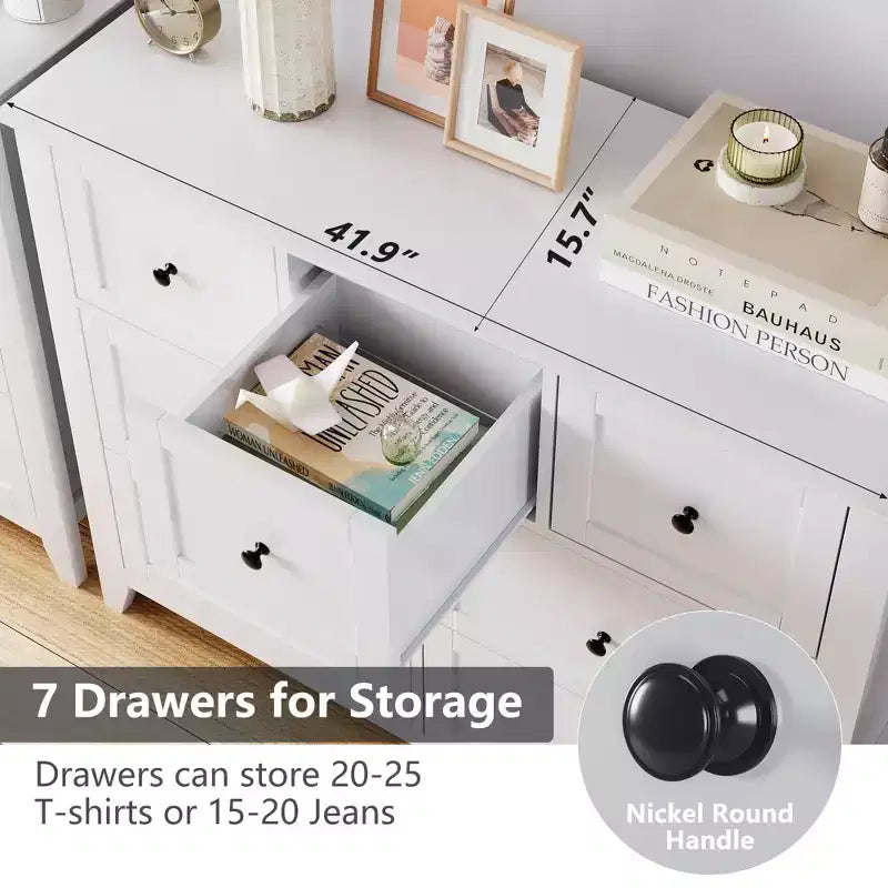 Comò a 7 cassetti per camera da letto, cassettiera in legno, organizer, ampio comò moderno per soggiorno,