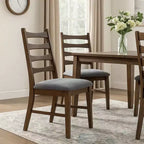 Set di 2 sedie da pranzo Royal Hampton, con schienale a doghe, sedile in lino grigio scuro, marrone