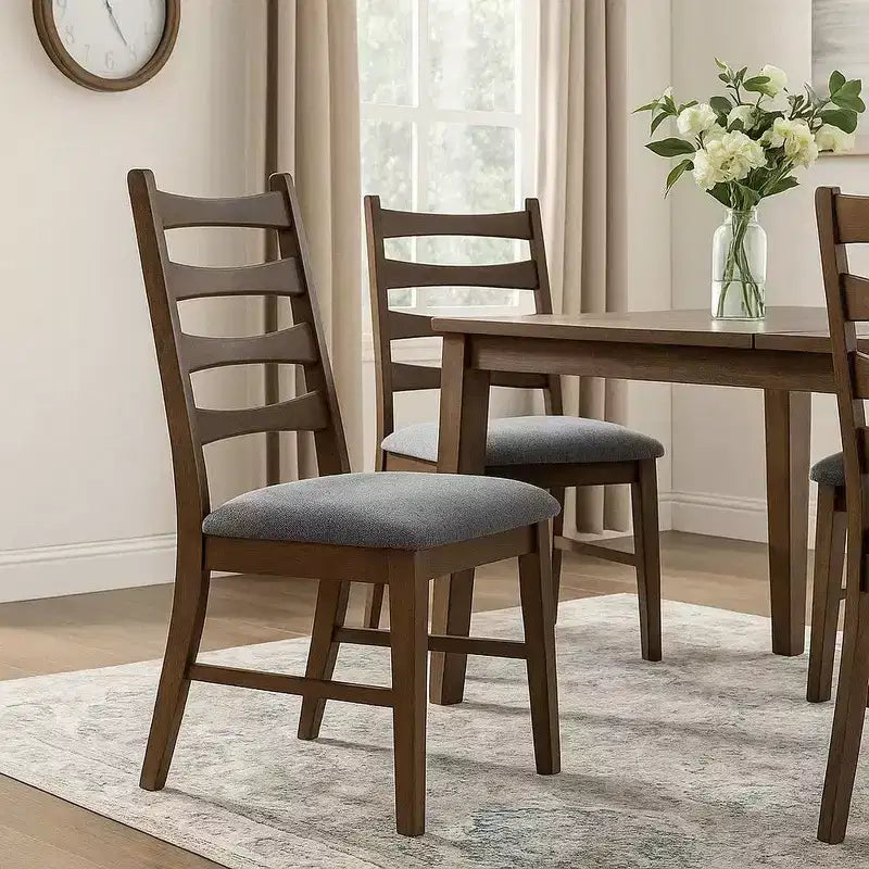 Set di 2 sedie da pranzo Royal Hampton, con schienale a doghe, sedile in lino grigio scuro, marrone