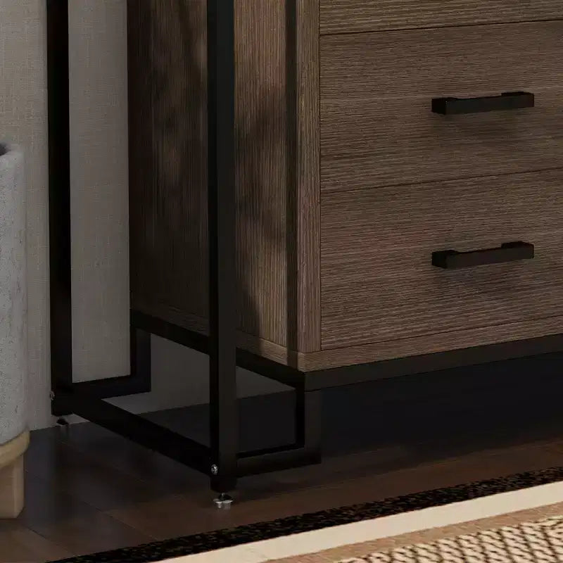 Cassettiera a 6 cassetti, in Acciaio Vetro Temperato Tavola Triamine con Fondo Rialzato Armadietto di Stoccaggio a Sei Cassetti per Soggiorno Camera da Letto