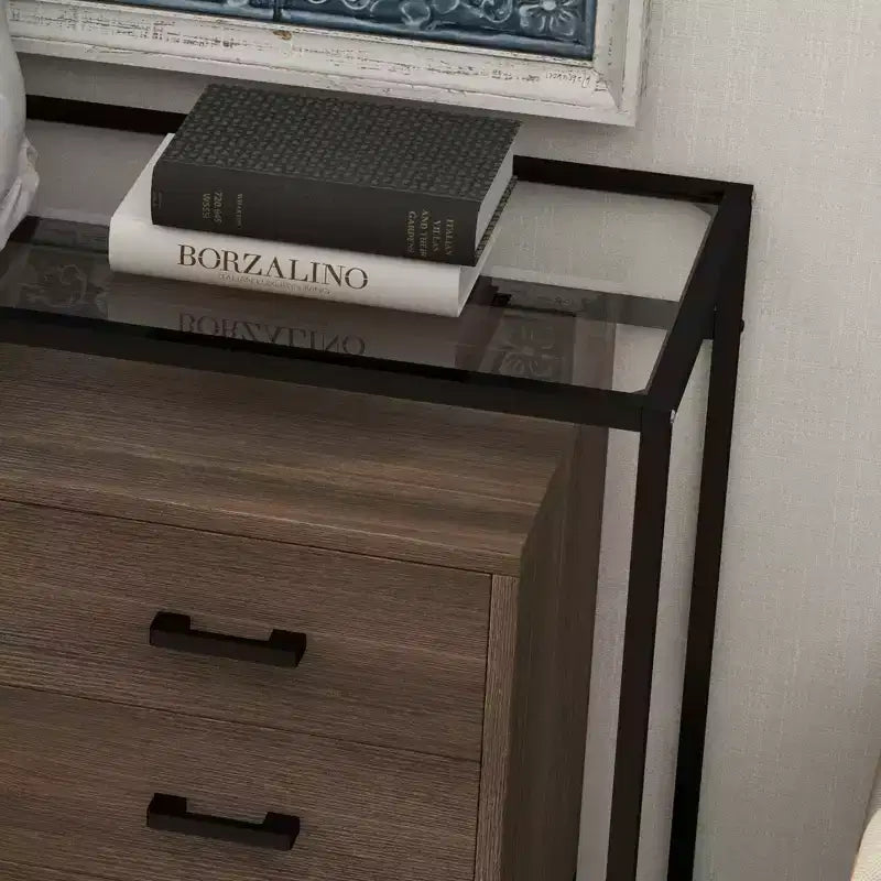 Cassettiera a 6 cassetti, in Acciaio Vetro Temperato Tavola Triamine con Fondo Rialzato Armadietto di Stoccaggio a Sei Cassetti per Soggiorno Camera da Letto
