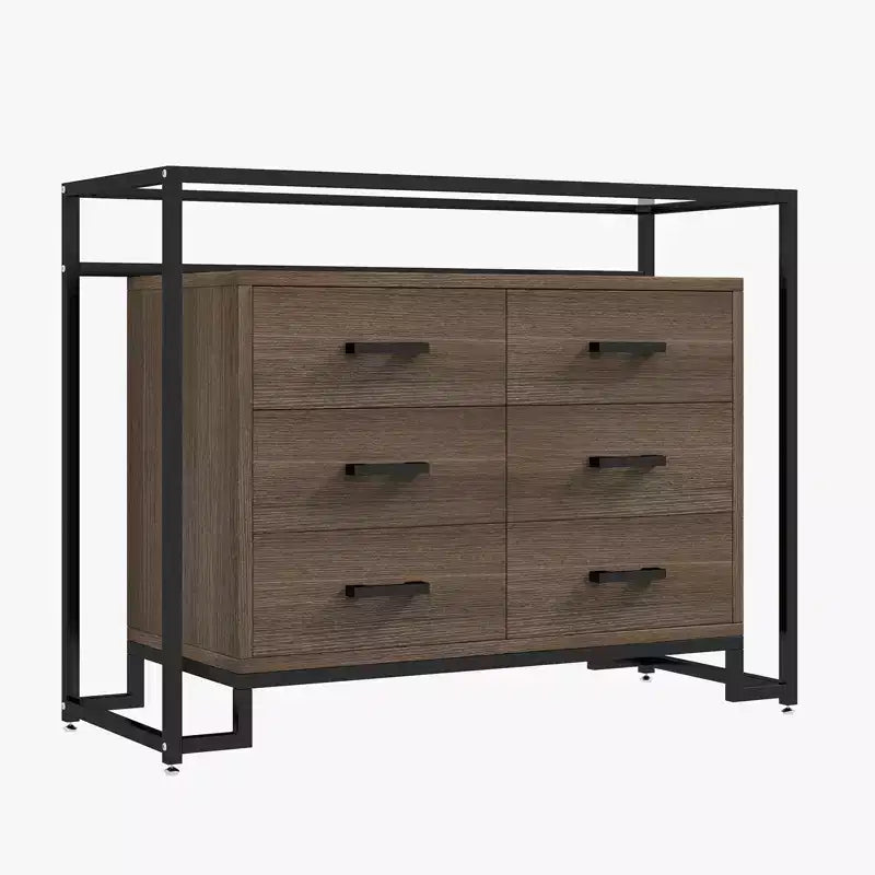 Cassettiera a 6 cassetti, in Acciaio Vetro Temperato Tavola Triamine con Fondo Rialzato Armadietto di Stoccaggio a Sei Cassetti per Soggiorno Camera da Letto