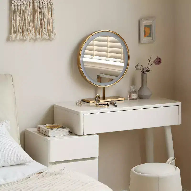GDFStudio Soren Tavolo da toeletta moderno in legno con 4 cassetti e sgabello