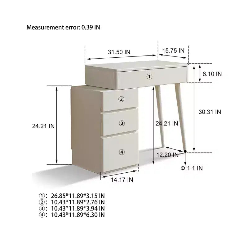 GDFStudio Soren Tavolo da toeletta moderno in legno con 4 cassetti e sgabello