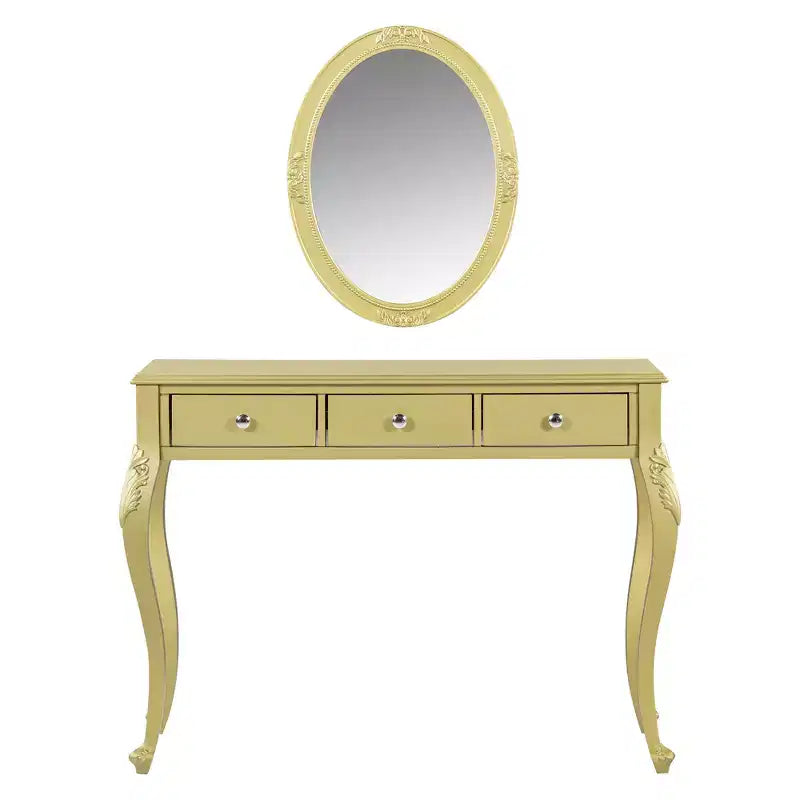 Consolle Tocador de Lujo con 3 Cajones para Almacenamiento, Espejo Ovalado Montado en la Pared, Elegante Estación de Belleza para Dormitorio, Tocador, Salón