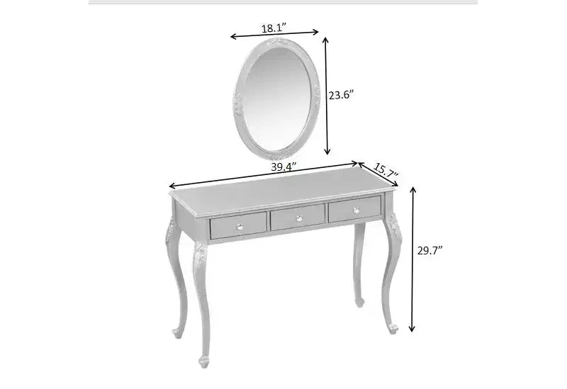 Consolle Tocador de Lujo con 3 Cajones para Almacenamiento, Espejo Ovalado Montado en la Pared, Elegante Estación de Belleza para Dormitorio, Tocador, Salón