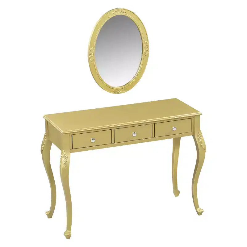 Consolle Tocador de Lujo con 3 Cajones para Almacenamiento, Espejo Ovalado Montado en la Pared, Elegante Estación de Belleza para Dormitorio, Tocador, Salón