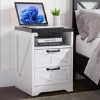 COZONY Comodino con Stazione di Ricarica, 2 Prese CA e 2 Porte USB, Tavolino da Comodino Industriale con 2 Cassetti per Camera da Letto