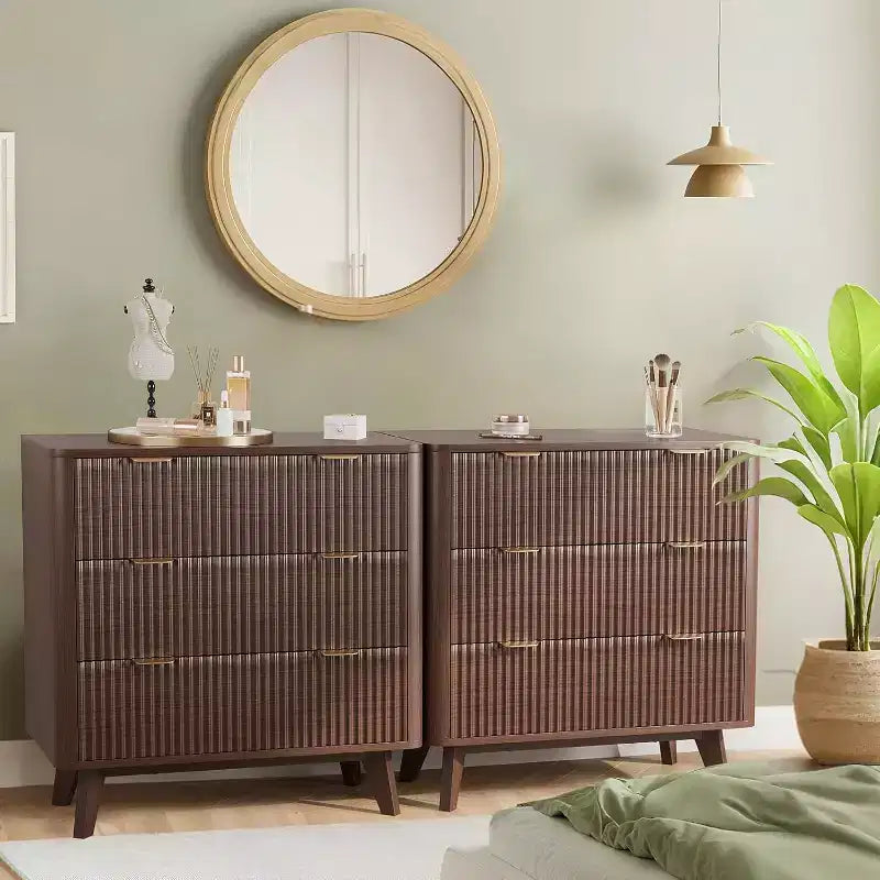 COZONY Comodini Moderni Set di 2, Comodini Ondulati con Piano in Finto Marmo e 3 Cassetti per Camera da Letto e Soggiorno