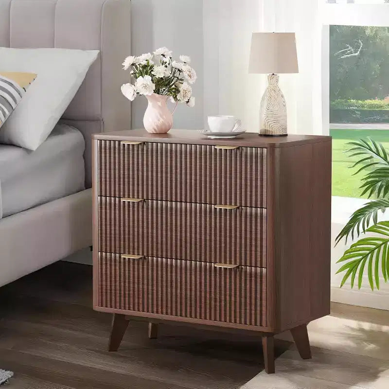 COZONY Comodini Moderni Set di 2, Comodini Ondulati con Piano in Finto Marmo e 3 Cassetti per Camera da Letto e Soggiorno