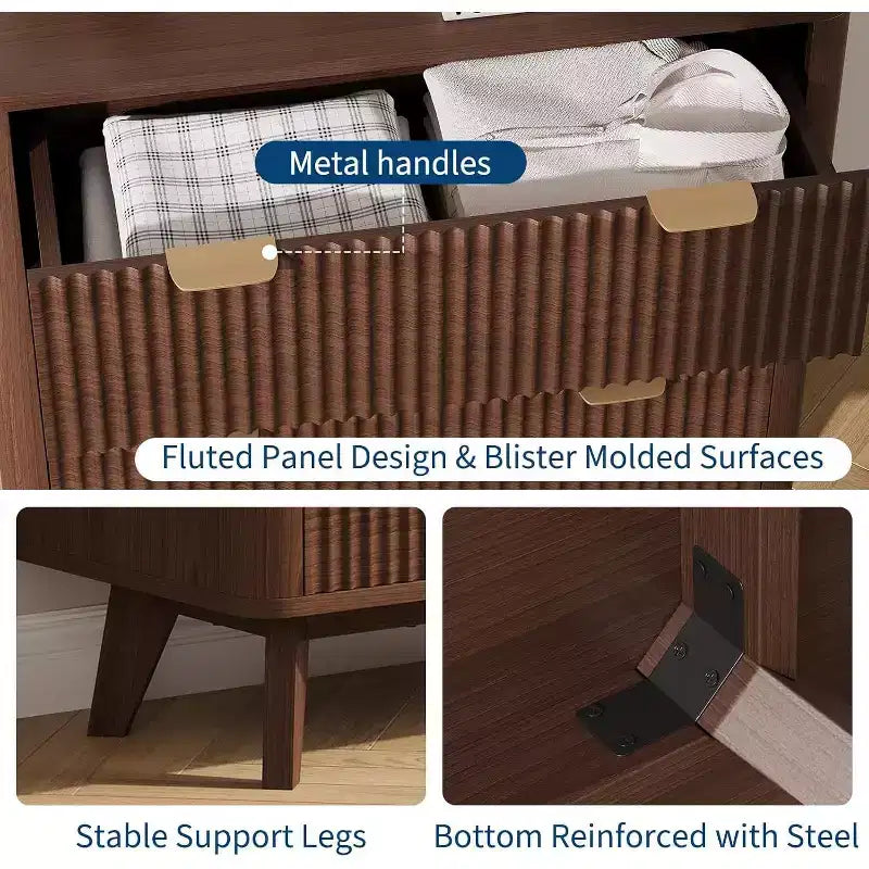 COZONY Comodini Moderni Set di 2, Comodini Ondulati con Piano in Finto Marmo e 3 Cassetti per Camera da Letto e Soggiorno