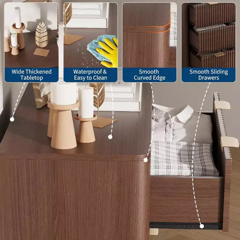 COZONY Comodini Moderni Set di 2, Comodini Ondulati con Piano in Finto Marmo e 3 Cassetti per Camera da Letto e Soggiorno