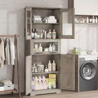 Mobile Dispensa da Cucina Alto 67" con Ante in Vetro, Ripiani Regolabili, Cassetto, per Bagno, Sala da Pranzo, Soggiorno