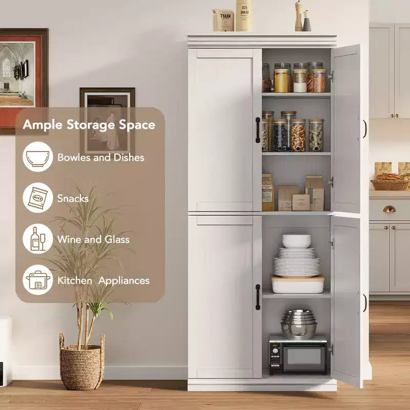 Mobile Dispensa da Cucina Autoportante, Armadio Alto con Ante e Ripiani Regolabili, per Bagno, Sala da Pranzo, Soggiorno