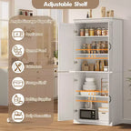 Mobile Dispensa da Cucina Autoportante, Armadio Alto con Ante e Ripiani Regolabili, per Bagno, Sala da Pranzo, Soggiorno