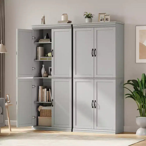 Mobile Dispensa da Cucina Autoportante, Armadio Alto con Ante e Ripiani Regolabili, per Bagno, Sala da Pranzo, Soggiorno